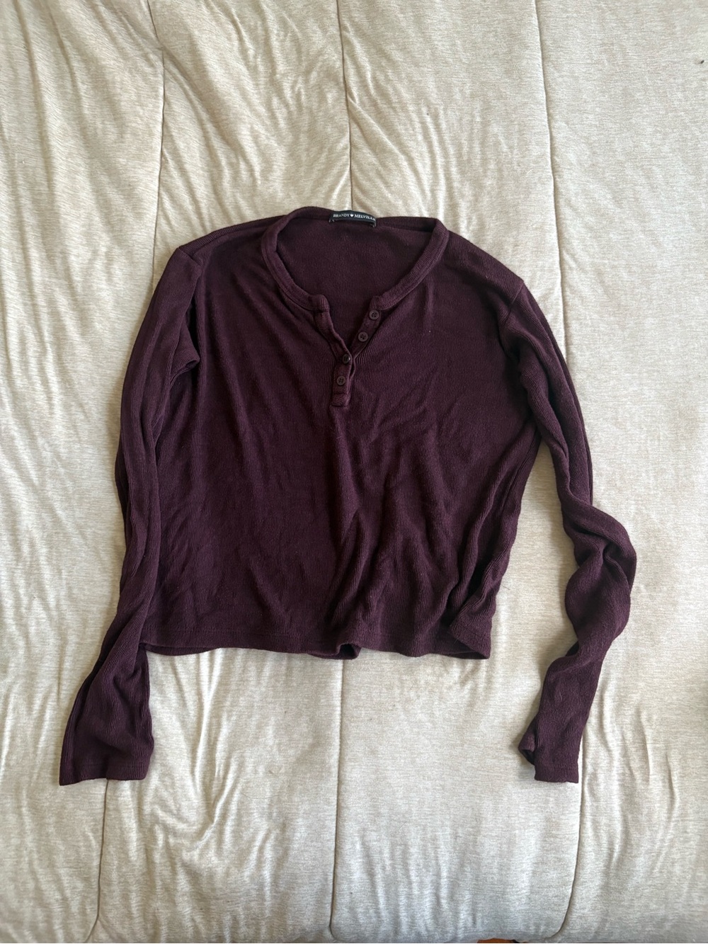 Brandy Melville Deep Plum Henley Long-Sleeve Top